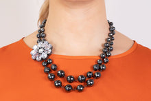 Dramatic Zirconia flower and hematite necklace