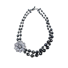 Dramatic Zirconia flower and hematite necklace