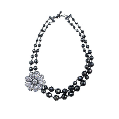 Dramatic Zirconia flower and hematite necklace