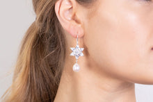Ethereal zirconia flower and pearl earrings
