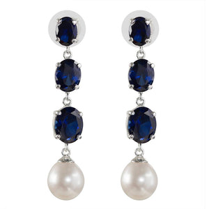 Elegant sapphire oval and pearl earrings